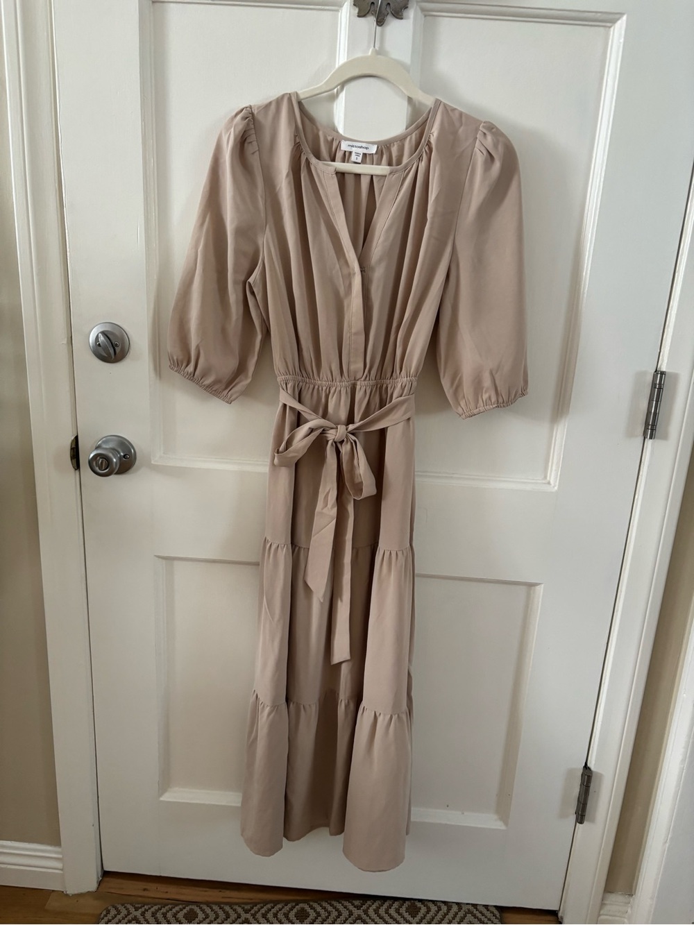mittoshop Neutral Tie-Waist Maxi Dress in Light Taupe